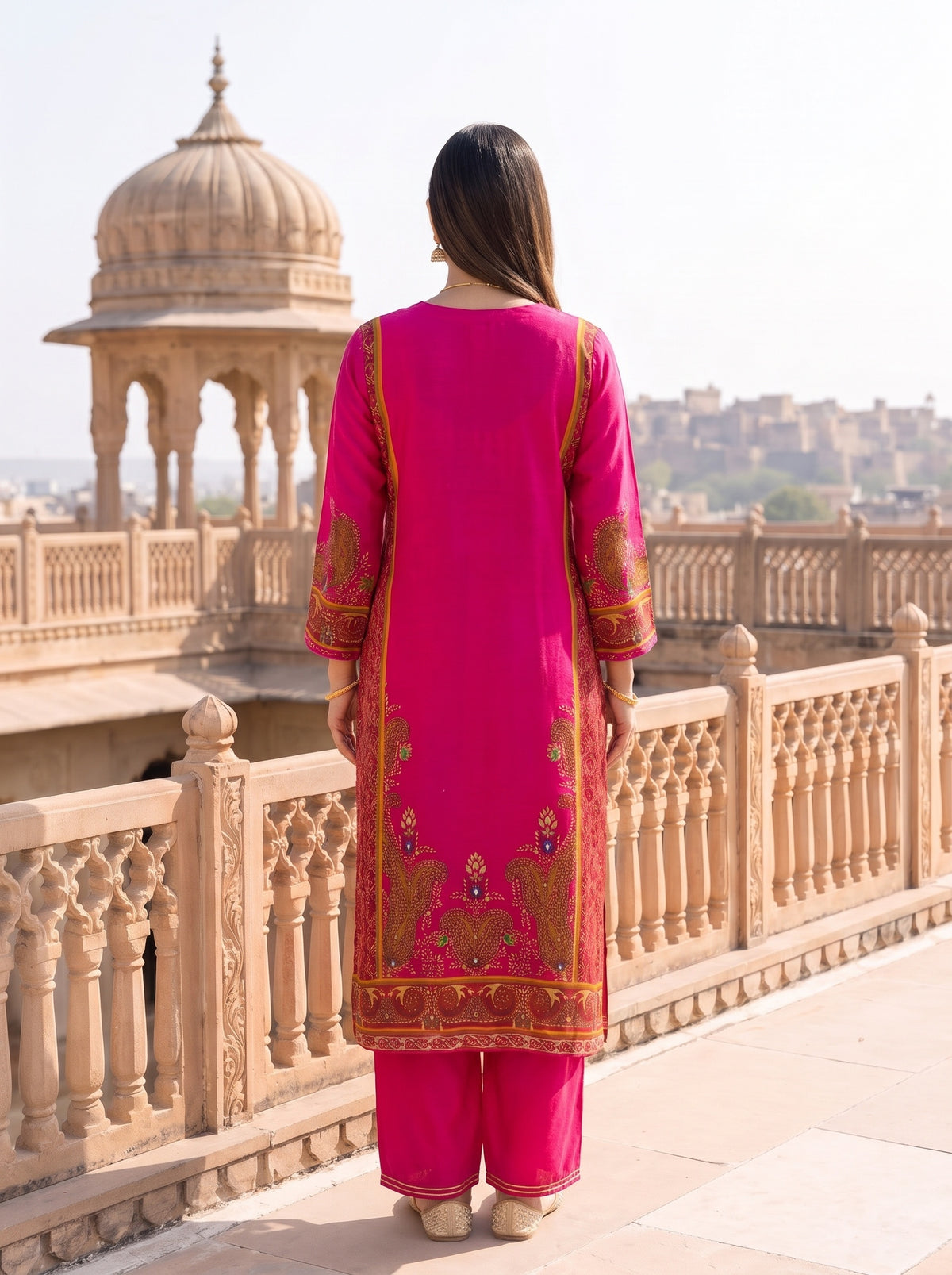 Rani Darbar Crepe Readymade Suit And Pant With Printed Dupatta - back