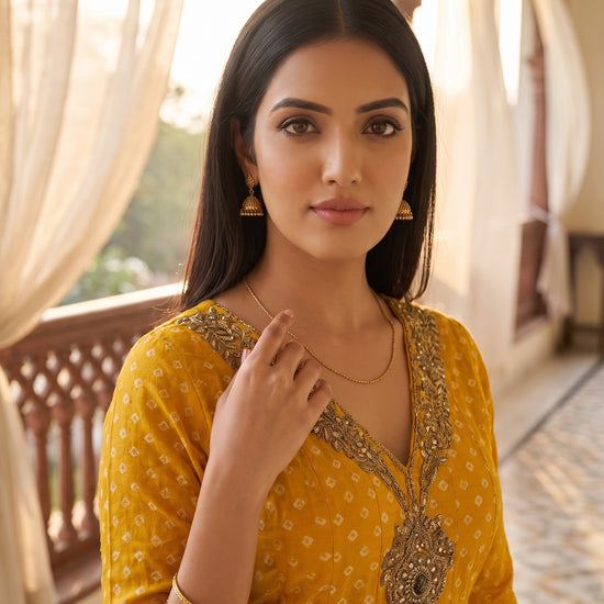 Marigold Mela Mustard Chinon Readymade Peplum Suit And Palazzo With Maroon Net Dupatta - closeup