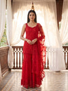 Scarlet Romance Red Net Readymade Sharara Set With Net Dupatta - hero