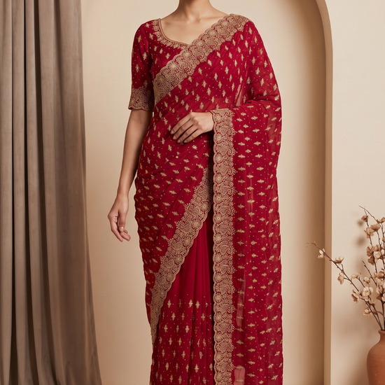 Red Soft Twill Saree - Hero
