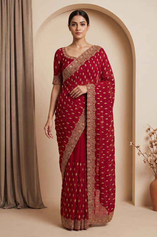 Red Soft Twill Saree - Hero