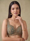 Mint Mehfil Green Crepe Readymade Halter Top And Sharara Set With Cape Dupatta - closeup