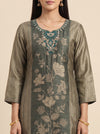 Emerald Sheen Bottle Green Shimmer Readymade Suit And Pant With Silk Dupatta - closeup