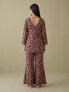 Wine Heritage Garnet Georgette Readymade Embroidered Sharara Set With Net Dupatta - back
