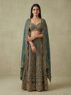 Mint Mehfil Green Crepe Readymade Halter Top And Sharara Set With Cape Dupatta - hero