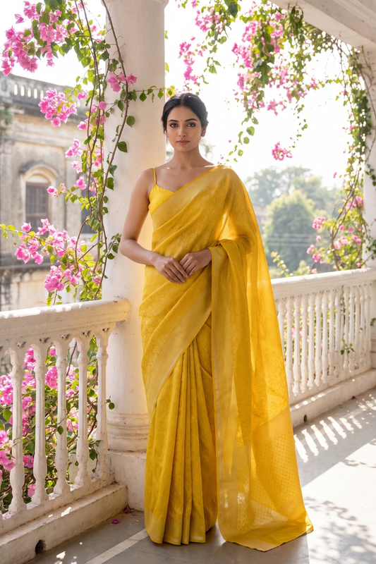 Mango Gold Pista Georgette Saree - Hero