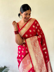 Maroon Banarasi Silk Woven Zari Saree With Unstitched Blouse(Ft:-Sunitha Scharma)