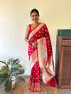 Maroon Banarasi Silk Woven Zari Saree With Unstitched Blouse(Ft:-Sunitha Scharma)