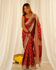 Maroon Satin Swarovski Saree With Unstitched Blouse (Ft:-Arti Chauhan)