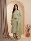 Soft Heritage Pista Tissue Unstitched Salwar Suit With Tissue Dupatta