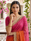 Orange Rani Georgette Embroidered Saree With Unstitched Blouse