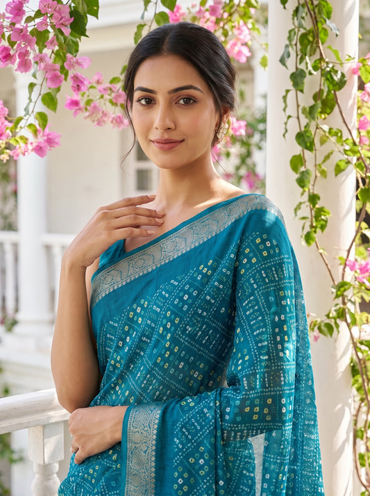Rama Soft Twill Saree With Unstitched Blouse