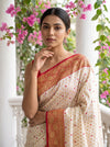White Maroon Banarasi Silk Saree With Unstitched Blouse