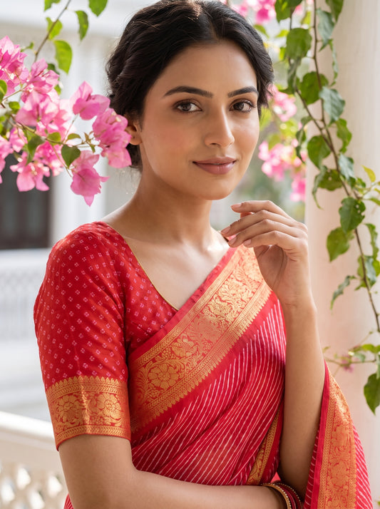 Coral Soft Twill Saree With Unstitched Blouse