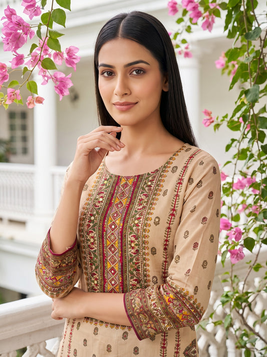 Tussar Rani Chinon Readymade Suit And Chinon with Crepe Dupatta