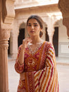 Tussar Rust Cotton Readymade Suit And Plazzo with Cotton Dupatta