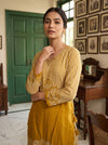 Raw Elegance Mustard Satin Readymade Suit And Plazzo Set
