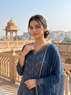 Midnight Blue Dola Readymade Suit And Plazzo with Chiffon Dupatta
