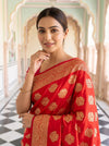 Red Banarasi Silk Saree With Unstitched Blouse
