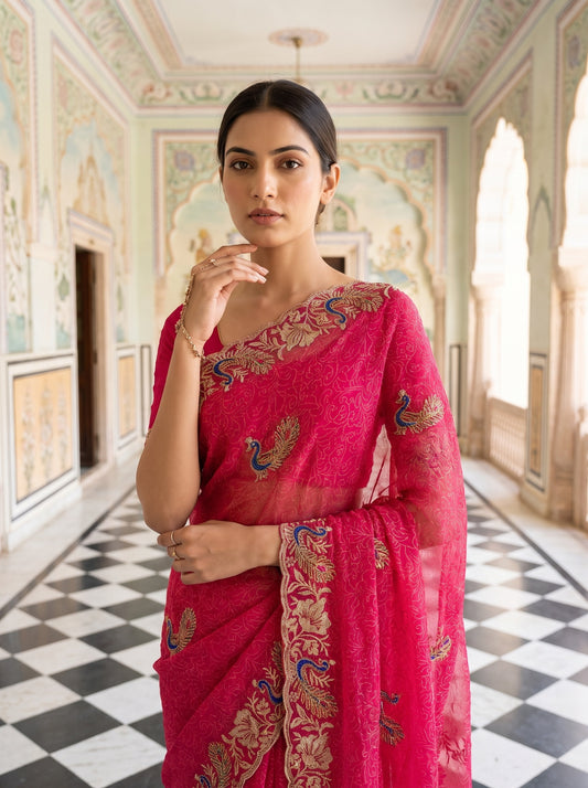 Gajari Shimmer Saree With Unstitched Blouse