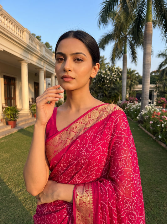Rani Soft Twill Saree With Unstitched Blouse