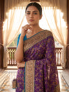 Purple Rama Banarasi Silk Saree With Unstitched Blouse