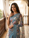 Mint Green Georgette Saree With Unstitched Blouse