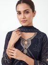 Bold Statement Black Crepe Readymade Suit And Plazzo with Organza Dupatta