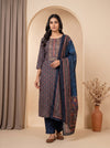 Navy Blue  Soft Twill  Unstitched Salwar Suit With Soft Twill Dupatta