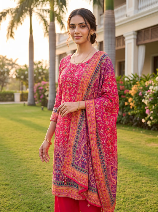 Timeless Elegance Rani Cotton Unstitched Salwar Suit With Cotton Dupatta