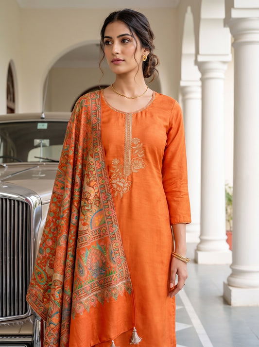 Heritage Glow Rust Shimmer Unstitched Salwar Suit With Dola Dupatta