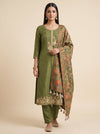 Heritage Charm Mehndi Shimmer Unstitched Salwar Suit With Dola Dupatta
