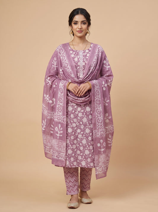 Stunningly Onion Cotton Unstitched Salwar Suit With Cotton Dupatta