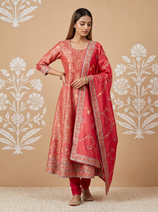 Rani Silk Unstitched Salwar Suit With Silk Dupatta