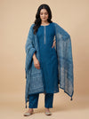 Midnight Blue Cotton Unstitched Salwar Suit With Cotton Dupatta
