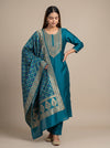 Mesmerizing Dark Firozi Chanderi Cotton Unstitched Salwar Suit With  Cotton Dupatta