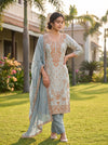 Draped in Elegance Grey Silk Unstitched Salwar Suit With Chinon Dupatta