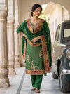Regal Charm Bottle Green Organza Unstitched Salwar Suit With Organza Dupatta