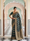 Bottle Green Banarasi Silk Saree With Unstitched Blouse