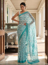 Tea Green Georgette Saree With Unstitched Blouse