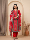 Grace Redefind Red Black Crepe Unstitched Salwar Suit With Crepe Dupatta