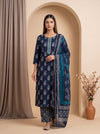 Navy Blue Cotton Unstitched Salwar Suit With Cotton Dupatta