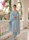 Grey Banarasi Silk Unstitched Salwar Suit With Banarasi Silk Dupatta
