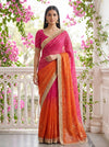 Orange Rani Georgette Embroidered Saree With Unstitched Blouse
