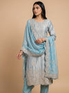 Draped in Elegance Grey Shimmer Unstitched Salwar Suit With Chiffon Dupatta