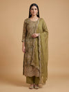 Soft Heritage Pista Shimmer Unstitched Salwar Suit With Organza Dupatta