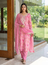 Eternal Bloom Pink Organza Unstitched Salwar Suit With Organza Dupatta