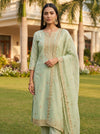 Soft Heritage Pista Shimmer Unstitched Salwar Suit With Organza Dupatta
