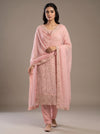 Blush Elegance Peach Organza Unstitched Salwar Suit With Chiffon Dupatta