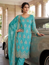 Mint Green Soft Twill Unstitched Salwar Suit With Chiffon Dupatta